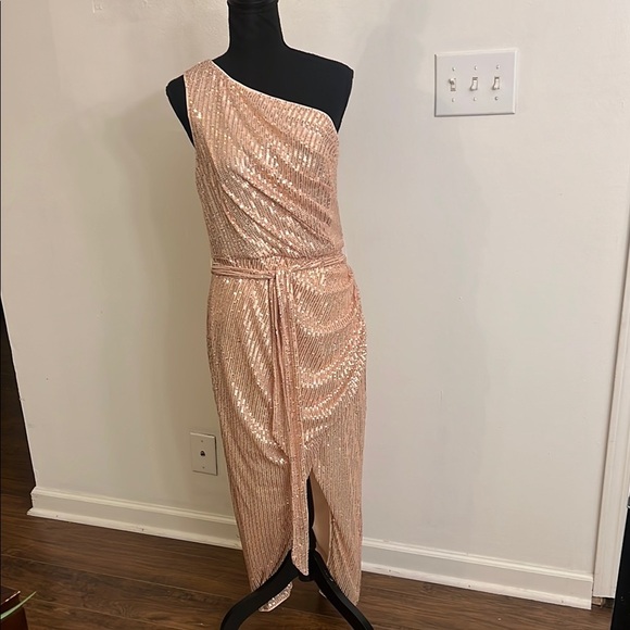 Elegant Grace Karin One-Shoulder Sequin Dress in Gold - Picture 1 of 16